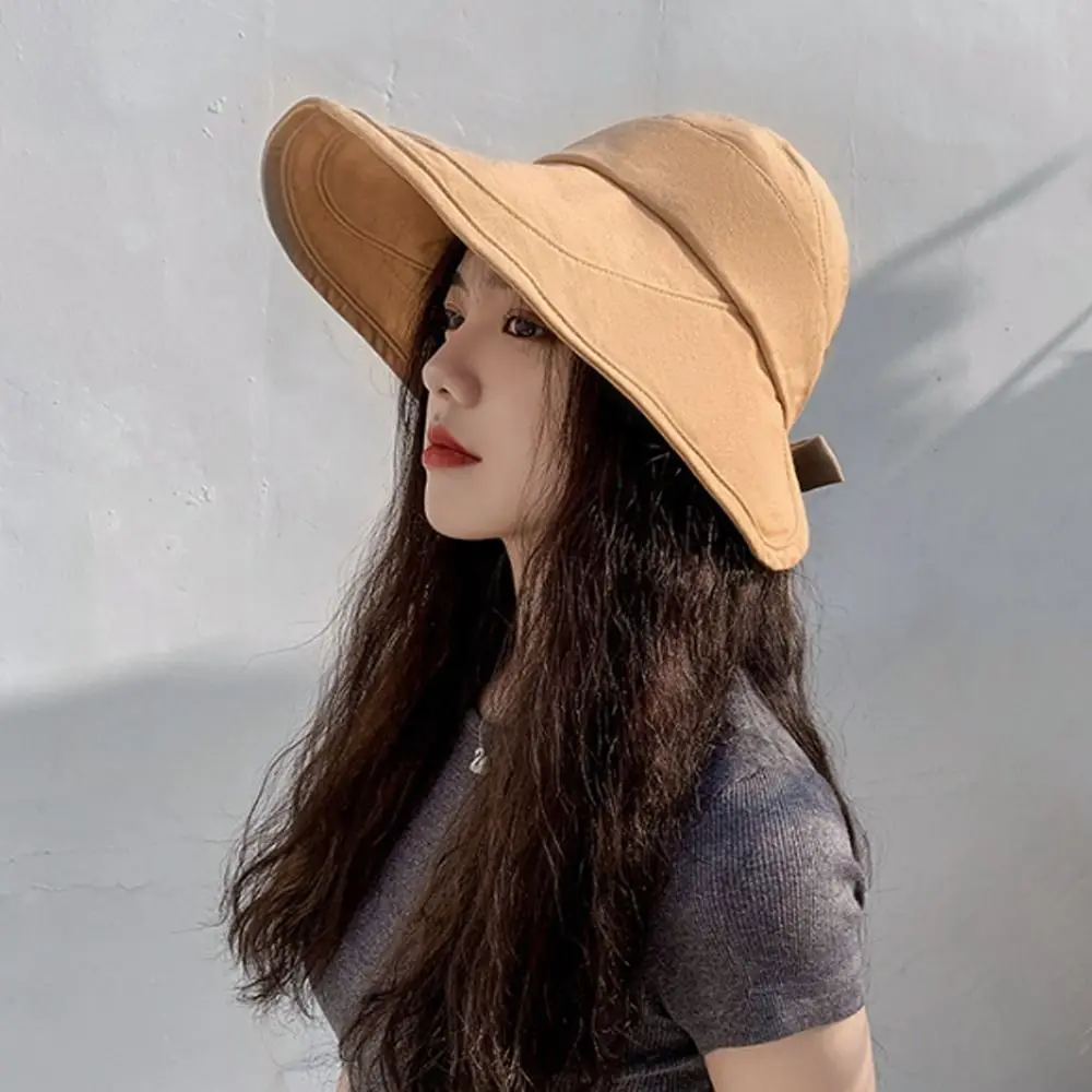 Sun Hat Summer Women Ponytail Visor Wide Brim Uv Protection Bow Beach Hat Yellow Ladies Sunhat Ladies Hats Foldable Gorro