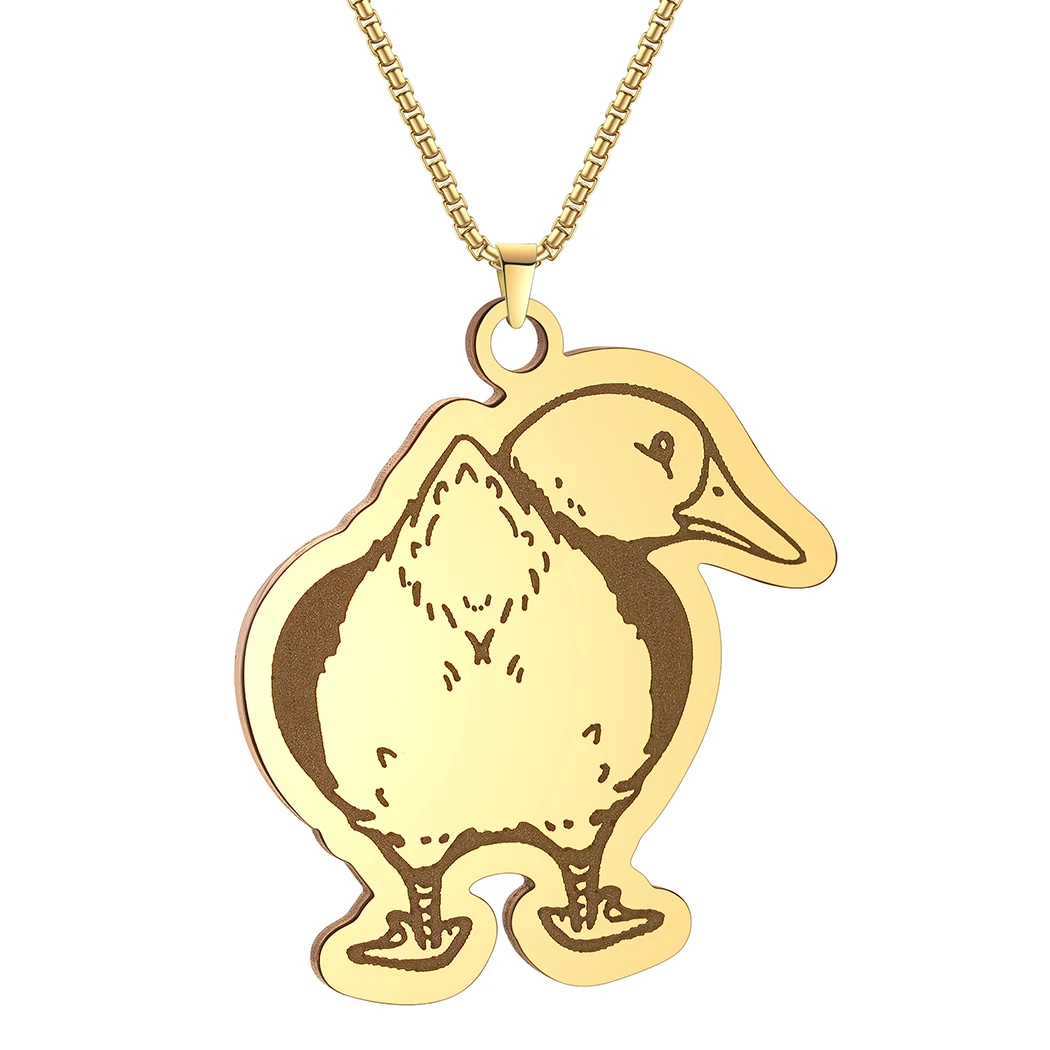 Stainless Steel Fluffy Duck Butt Looking Behind Animal Necklace For Women Cartoon Stainless Steel Jewelry Cute Charm Necklace 