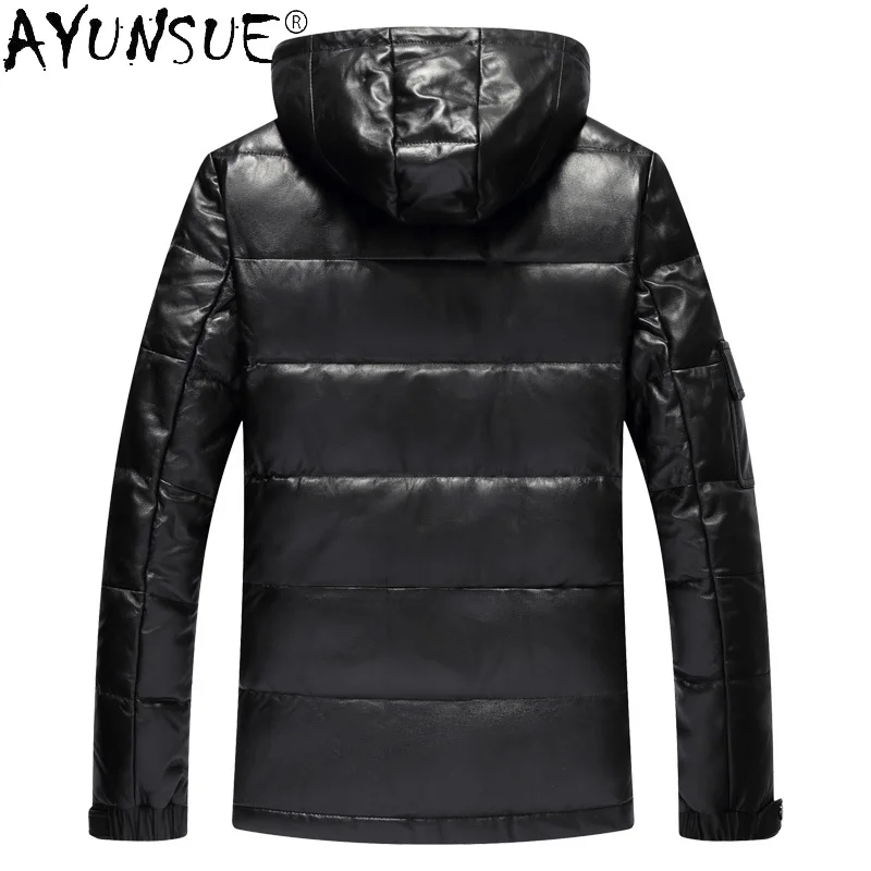 AYUNSUE Men Clothing Men\'s Winter Down Jacket Real Sheepskin Leather Jackets Hooded Thick Coat 2020 Mens Clothing Jaqueta LXR376