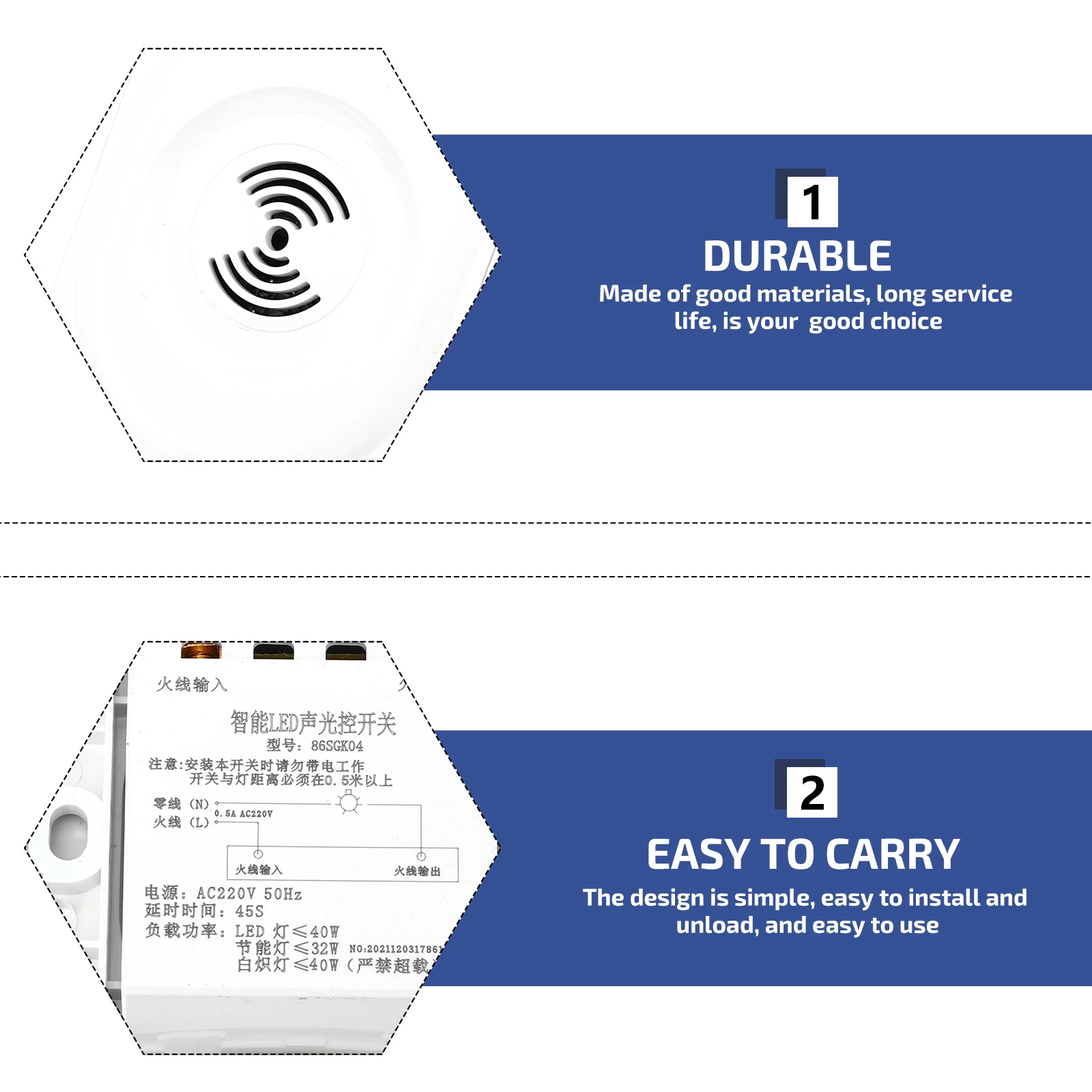 

Light Sound Sensor Durable Smart Control for Corridor Lighting Auto Lamp Motion Sensor Light Sound Control