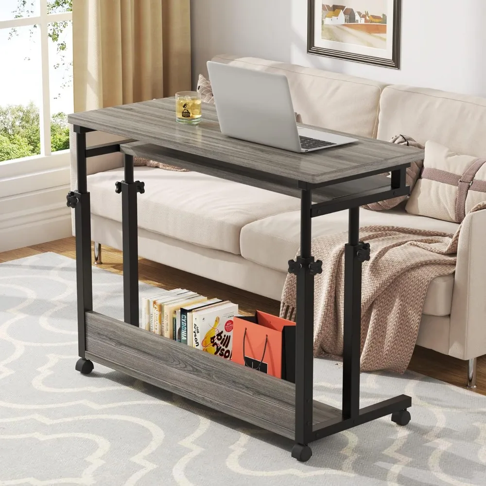 

Portable Desk for Sofa and Bed, Height Adjustable Mobile Laptop Table Small Standing Desk Rolling Computer Cart