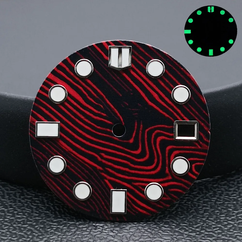 28.5MM single calendar watch with fish scale pattern dial and green glowing dial suitable for NH35/36 movement watch accessories