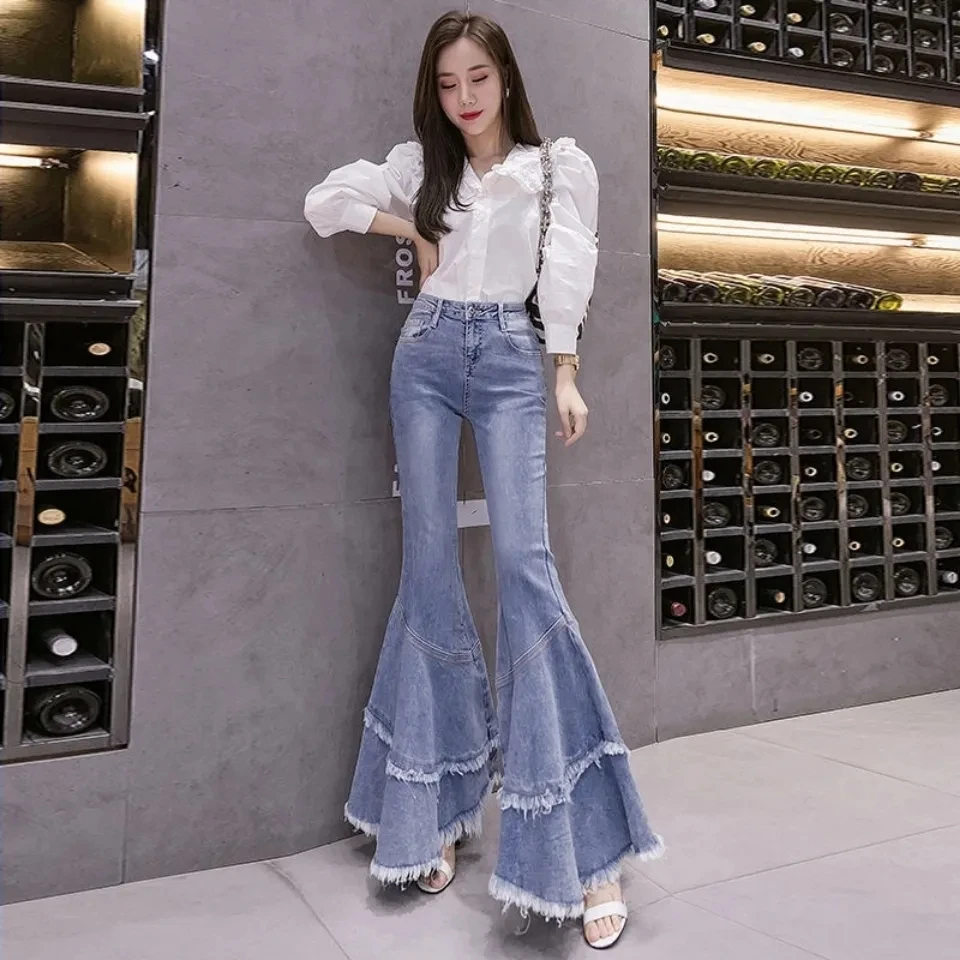 

Весенние женские джинсы, узкие джинсовые расклешенные брюки с высокой талией, расклешенные джинсы для бойфренда, большие размеры, Pantolon 2025 JJ913