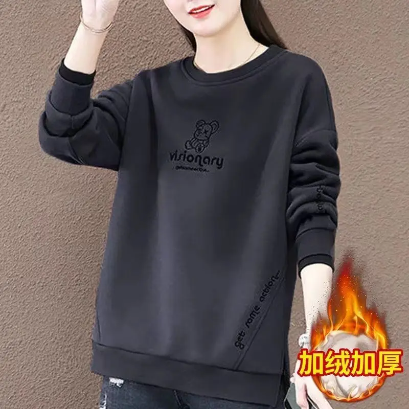 New Women's Round Neck Fake Two-piece Top Short and Popular Fashionable and Stylish with Fleece Hoodie