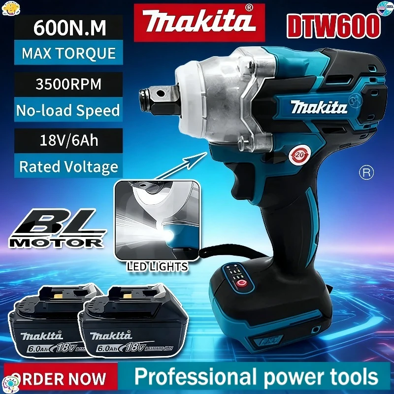 マキタ-dtw600-コードレス高トルク充電式ツール-ブラシレス電動レンチ-インパクトレンチ-自動車修理用電動工具