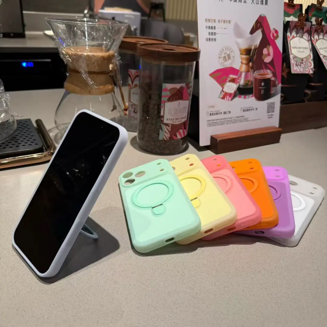 Semi-transparent Silicone Soft Phone Case with Stand, Lens Protection, Candy and Ice Cream Color Scheme for iPhone for Apple