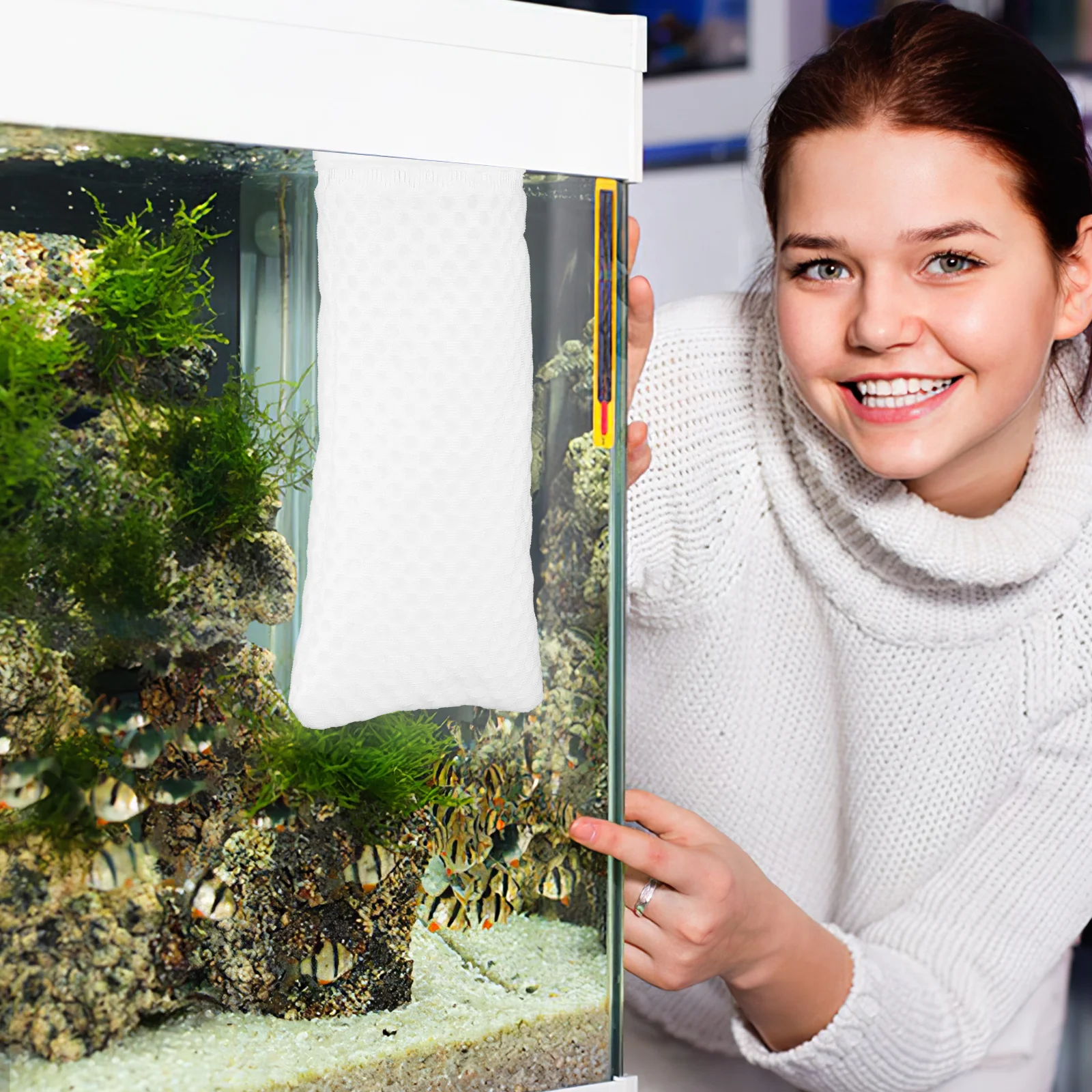 

2 pcs Socks Media Bag Washable Fish Tank Bag Reusable Cotton Mesh Fish Tank Saltwater Filter Filter Accessories