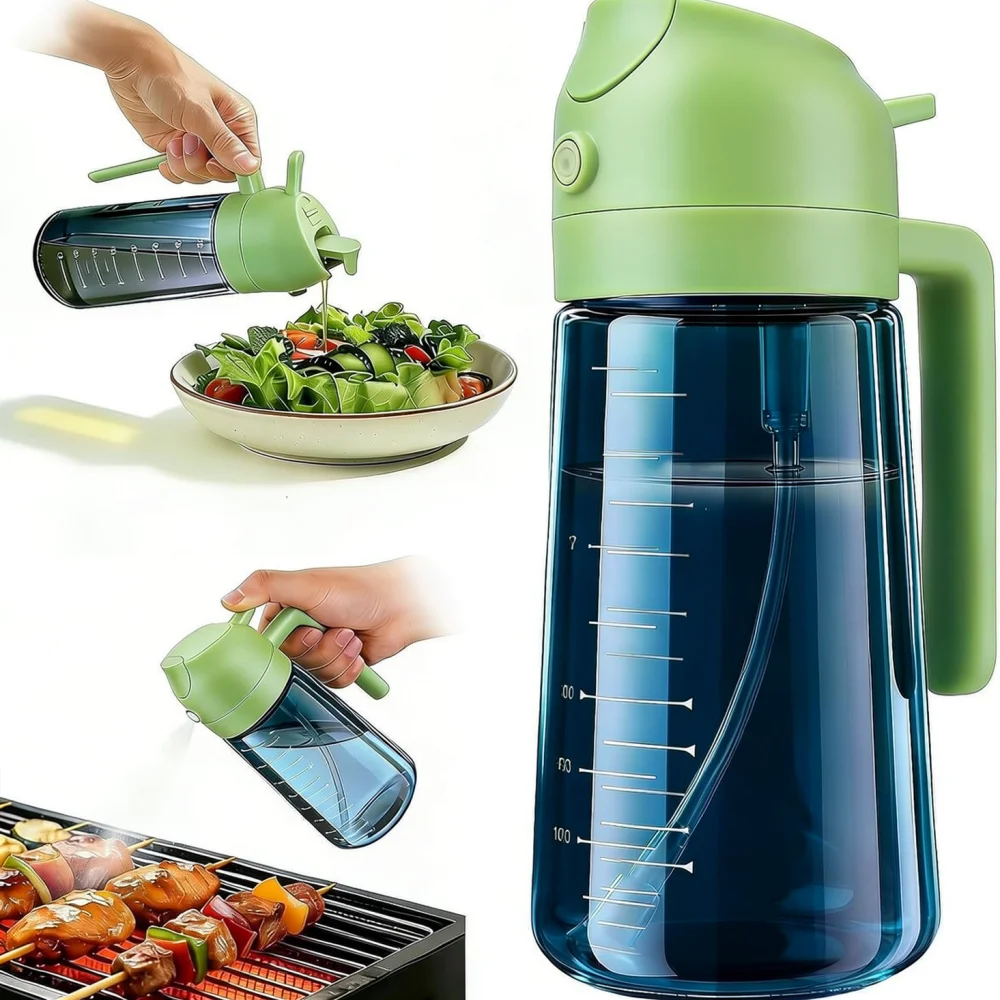 Kitchen Oil Spray Bottle 2 In 1 Pouring Dispenser Glass Vinegar Cruet For Healthy Cooking BBQ Baking Olive Oil Container
