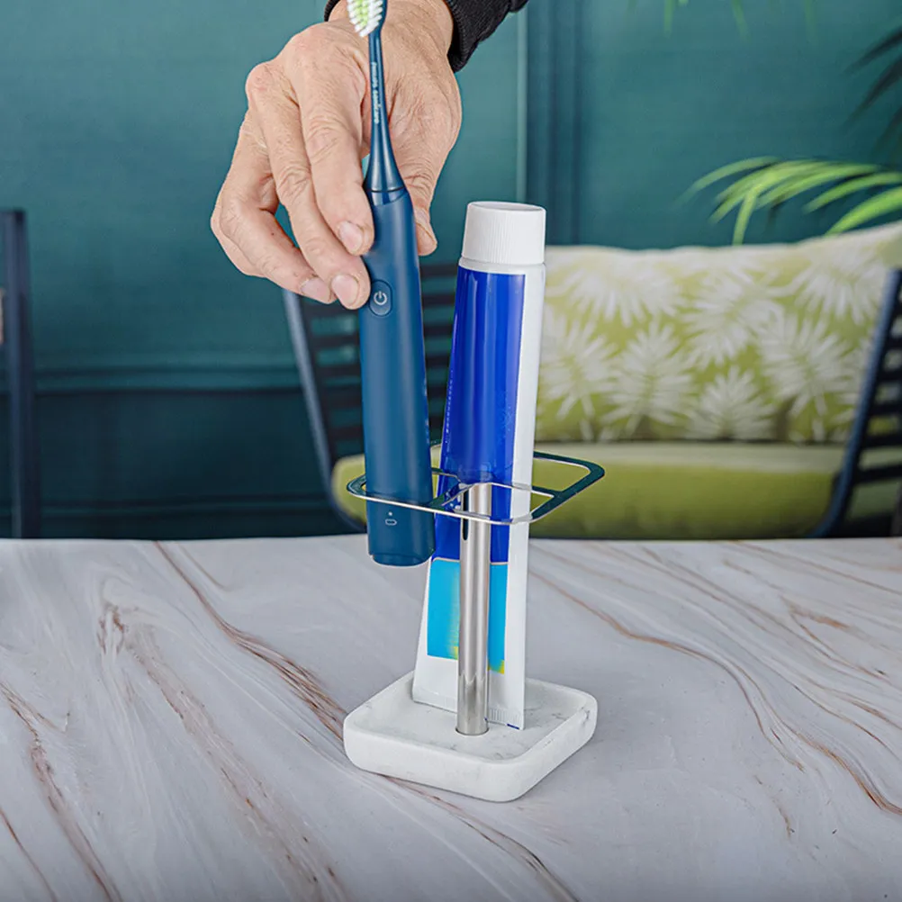 

Stainless Steel Resin Toothbrush Holder Stand for Countertop with Multi-Functional Organizer Design Home Bathroom Supplies