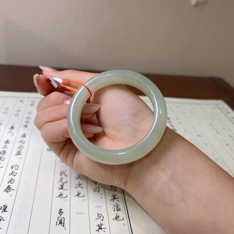 Hetian Bracelet In , Round Bar, Natural Jadeite, Pea Green Color