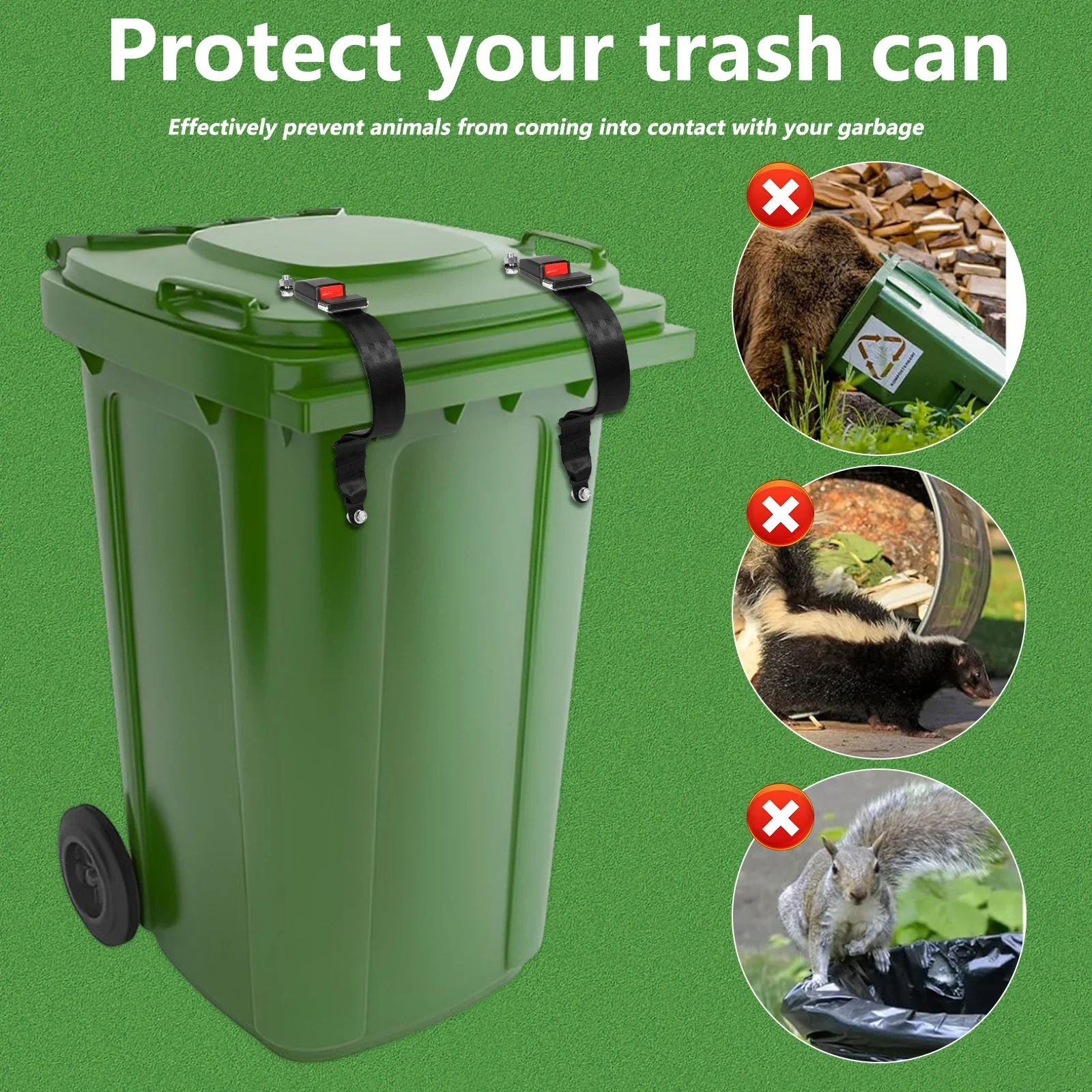 2Pcs Adjustable Trash Can Lid Lock Outdoor Garbage Can Lid Lock Prevent Animals From Searching 8.07 to 31.5 inch Trash Can Locks