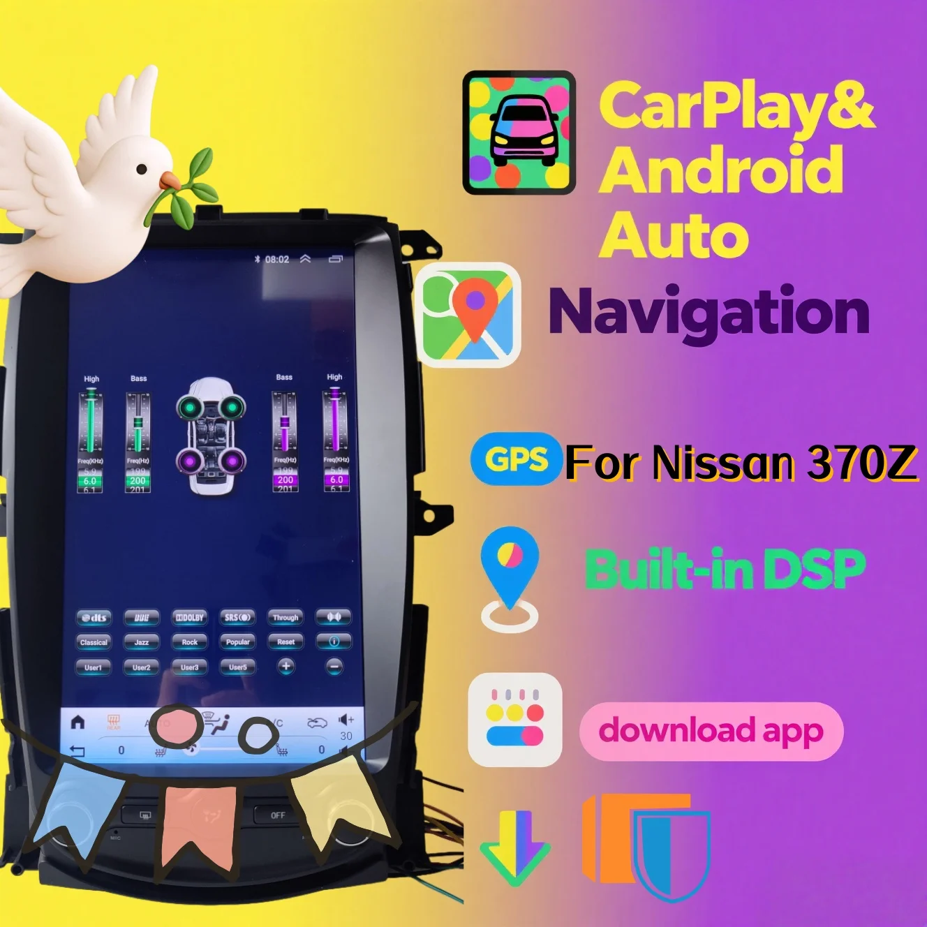 Android14 estéreo do carro para nissan 370z z34 2008-2019 sreen rádio do carro reprodutor multimídia automotivo wifi dsp gps carplay 2din ferramentas