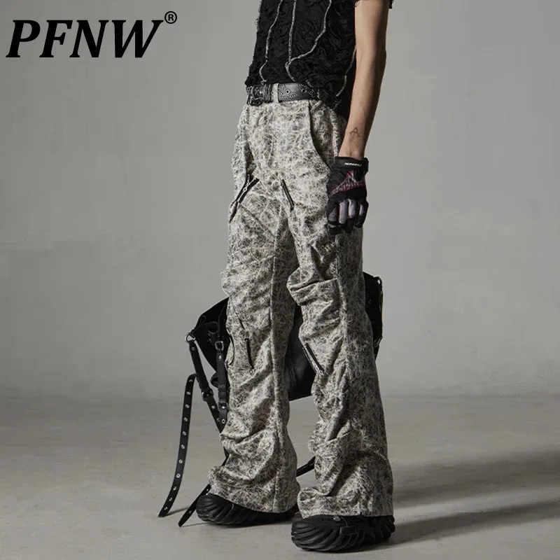 PFNW 2025 Men's Casual Pants Snowflake Patterned Trumpet Three-dimensional Cutting Design Avant-garde Versatile Trousers 12C133