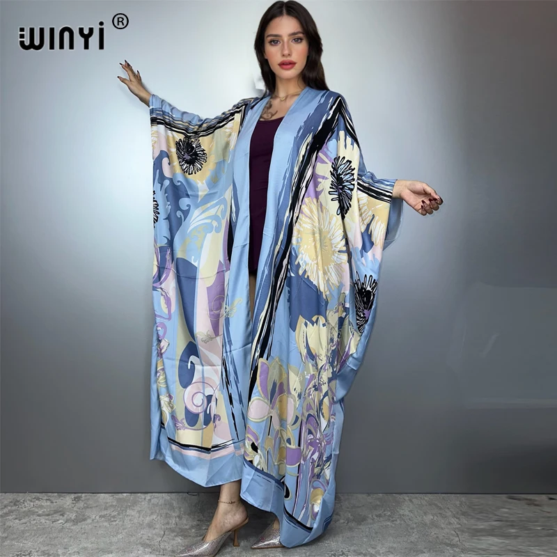 

WINYI new bohemian Kimono loose Cardigan beach outfits woman cover up evening dress long down coat maxi dress luxury beachwear