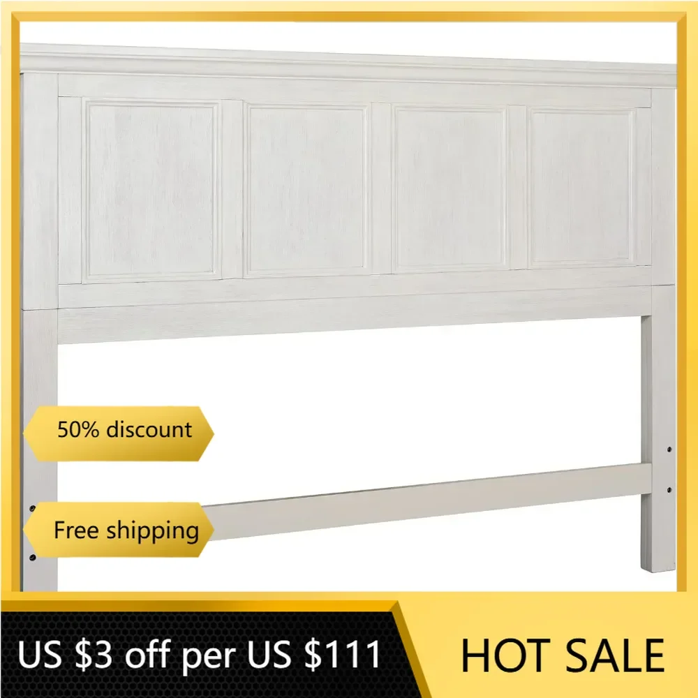 Farmhouse Basics Queen Headboard Only, Rustic White Finish,Bed Heads ,Bedroom Furniture,Durable