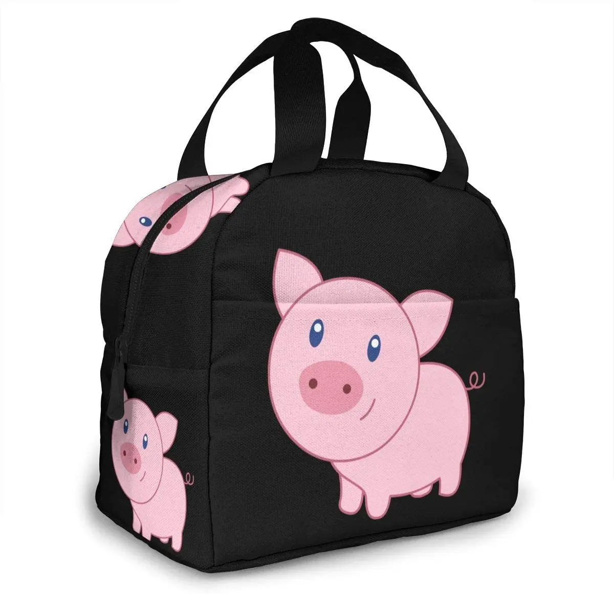 Cute Cartoon Pig Lunch Bags for Women Men Insulated Lunch Box Bento Tote Bag with Front Pocket for Office School Picnic