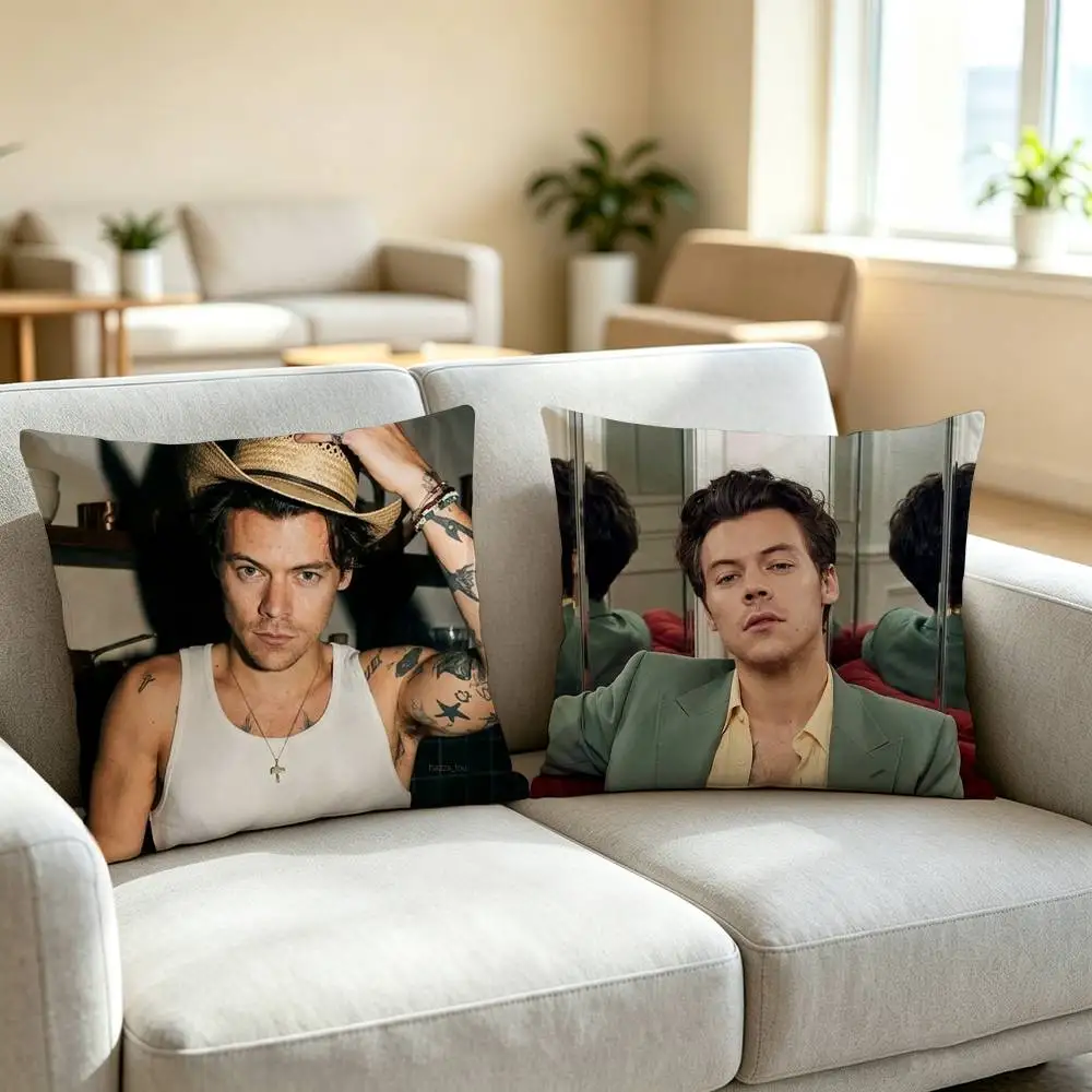 B-British Pop Singer Harry Styles  Square Double-Sided printed Pillow Case Bedroom Bedside Pillow Sofa Cushion Cover