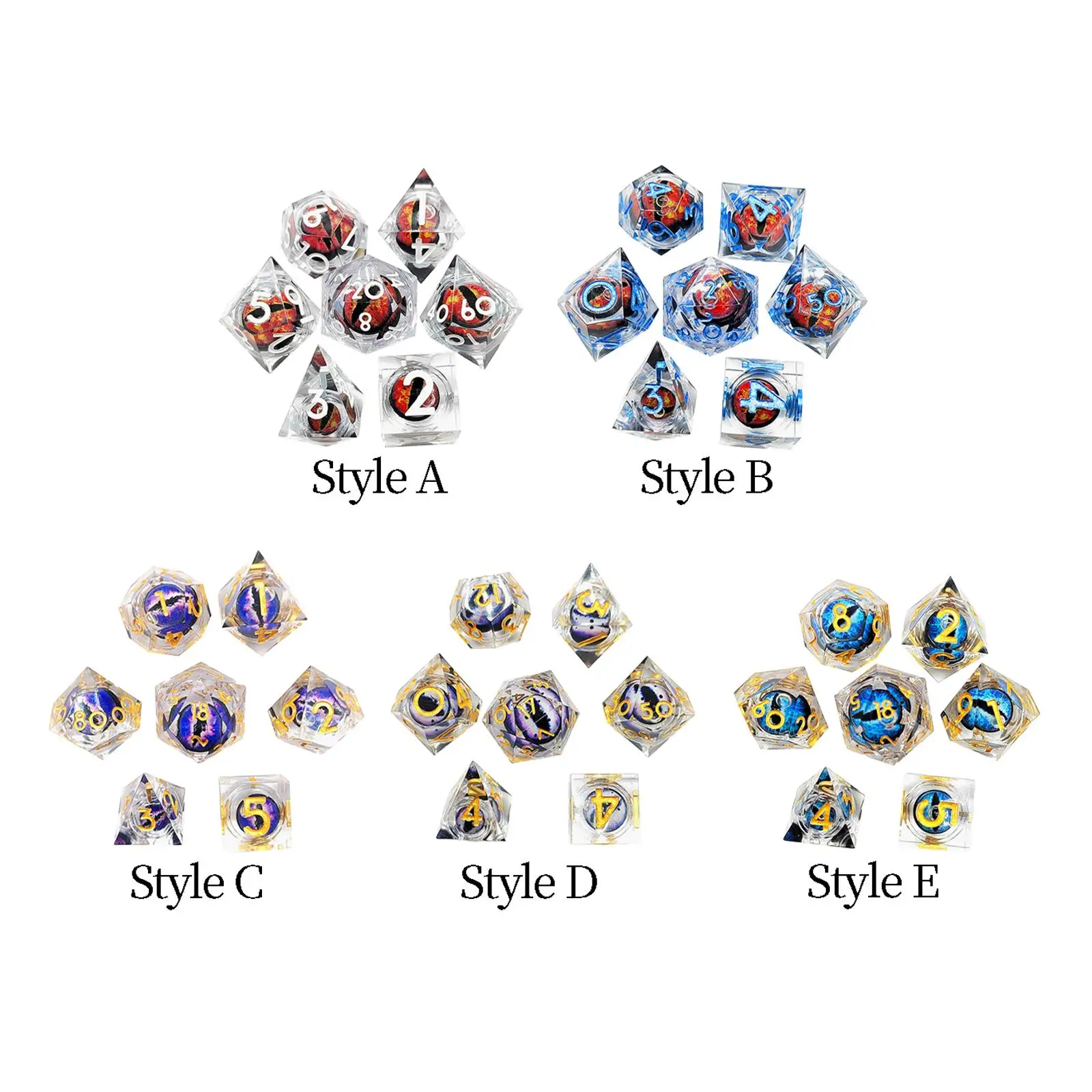 Resin Polyhedral Dragon Eye Dice 7Pcs Set Handmade Multifunctional Reusable