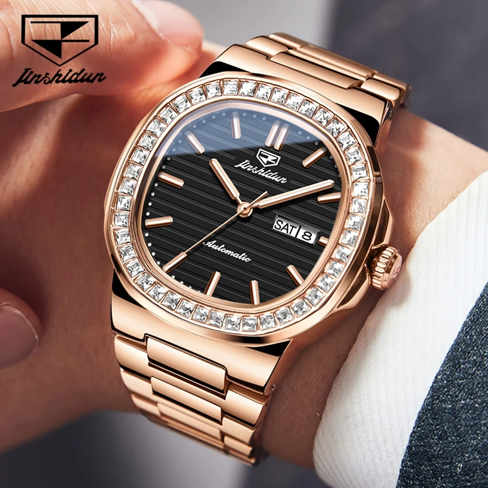 JSDUN Fashion Automatic Mechanical Mens Watch Original Waterproof Wrist Watch Men Luxury Rose Gold Stainless Steel Watch for Men