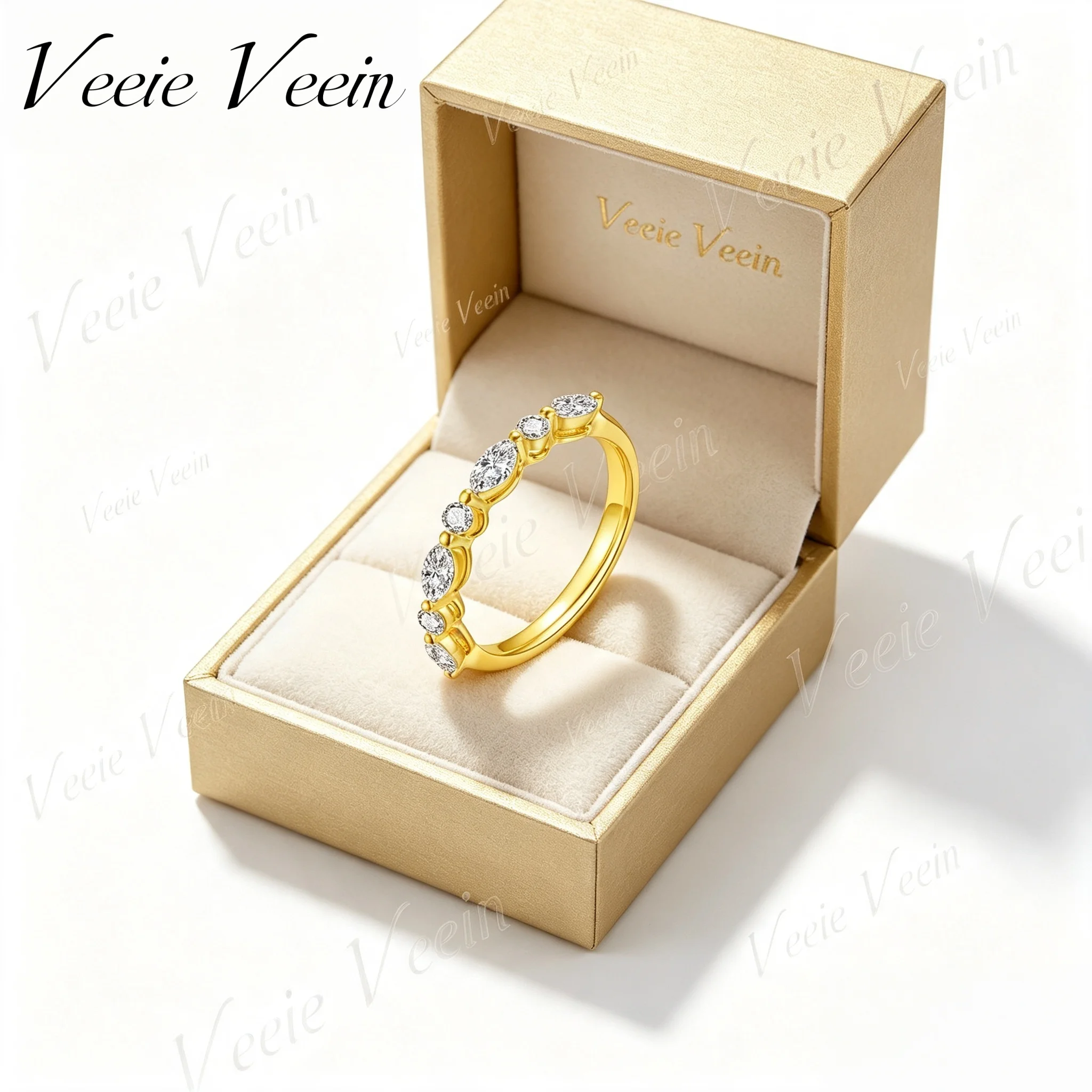 MuShan 0.5ct Marquise Round Combined Lab Diamond Stack Band Women 18k White Gold Wedding Ring Luxury Brand Designer