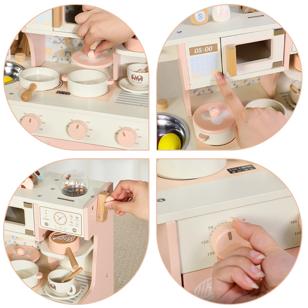 مجموعة ألعاب القهوة الخشبية للأطفال الصغار مع ملحقات المطبخ للطعام، مجموعة ألعاب الطبخ هدية للفتيات والأولاد من سن 3 سنوات فما فوق