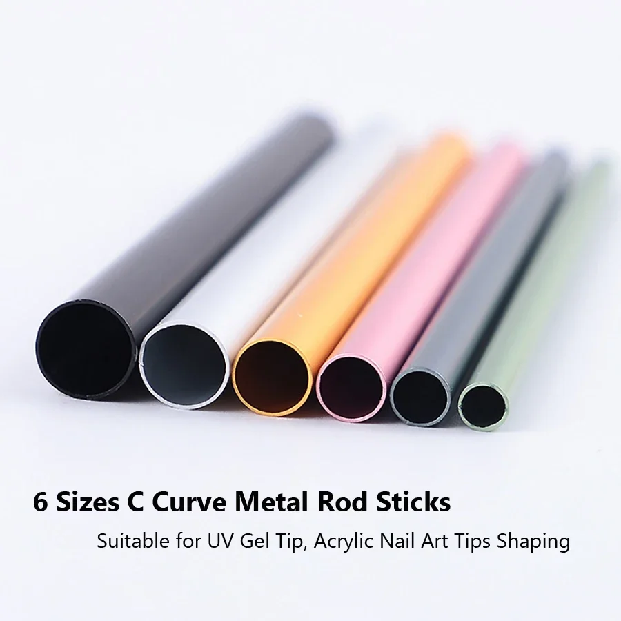 6Pcs/Set Acrylic C-Curve Shaping Sticks Tube French Rod Nail Art Tips UV Gel Manicure Tools for Professional Use