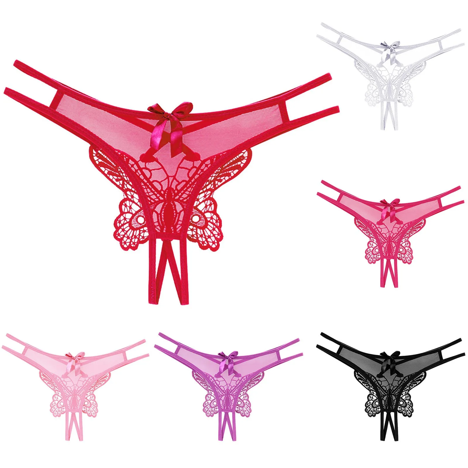 Big Butterfly Embroidered G-String Women\'S Low Waist Panties Open Crotch Hollow Out Underwear Lightweight Micro Thong Calcinhas