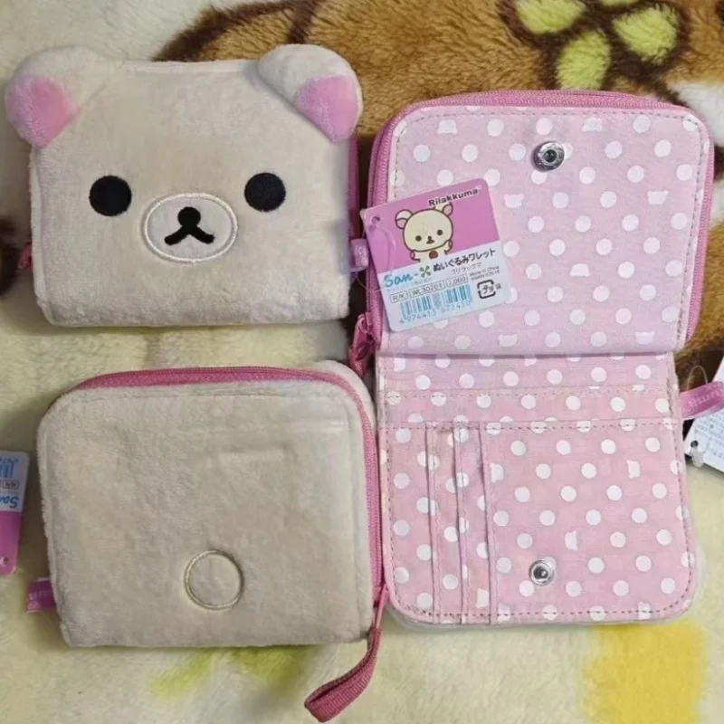 Carteiras Brancas Kawaii com Clipe para Dinheiro, Carteira Rilakkuma Korilakkuma com Rosto de Urso de Desenho Animado, Carteiras Curtas Fofas para Mulheres e Meninas, Presentes