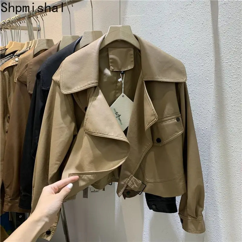 Korean Fashion Polo Collar Leather Coat Autumn New Children\'s PU Leather Motorcycle Short Jacket Fashion Casual Versatile Coat