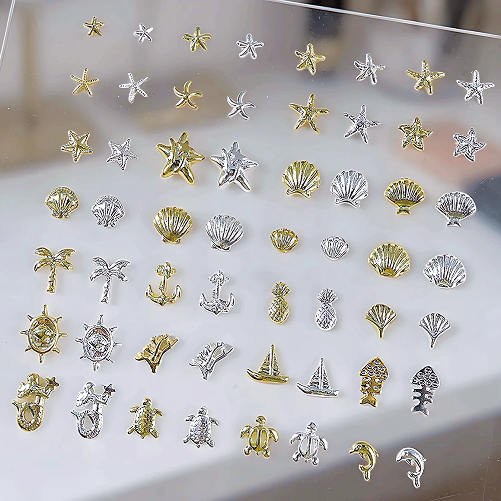 40PCS Summer Shell Starfish Series Metal 3D Nail Art rivet Accessories Charms Parts For Nails Decoration Manicure Decor Supplies