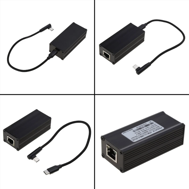 PoE to Type-C Converter 48V PoE to UsbC Ethernet Adapter Card 10/100Mbps PD3.0 Charging 1500V High-Voltage Isolation