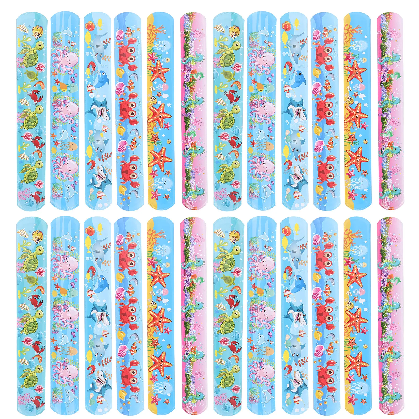 

24pcs PVC Kids Wrist Jewelries Ocean Ring Gifts Practical Bracelets Child Cartoon Slap Reusable Flexible Boys Girls Toys