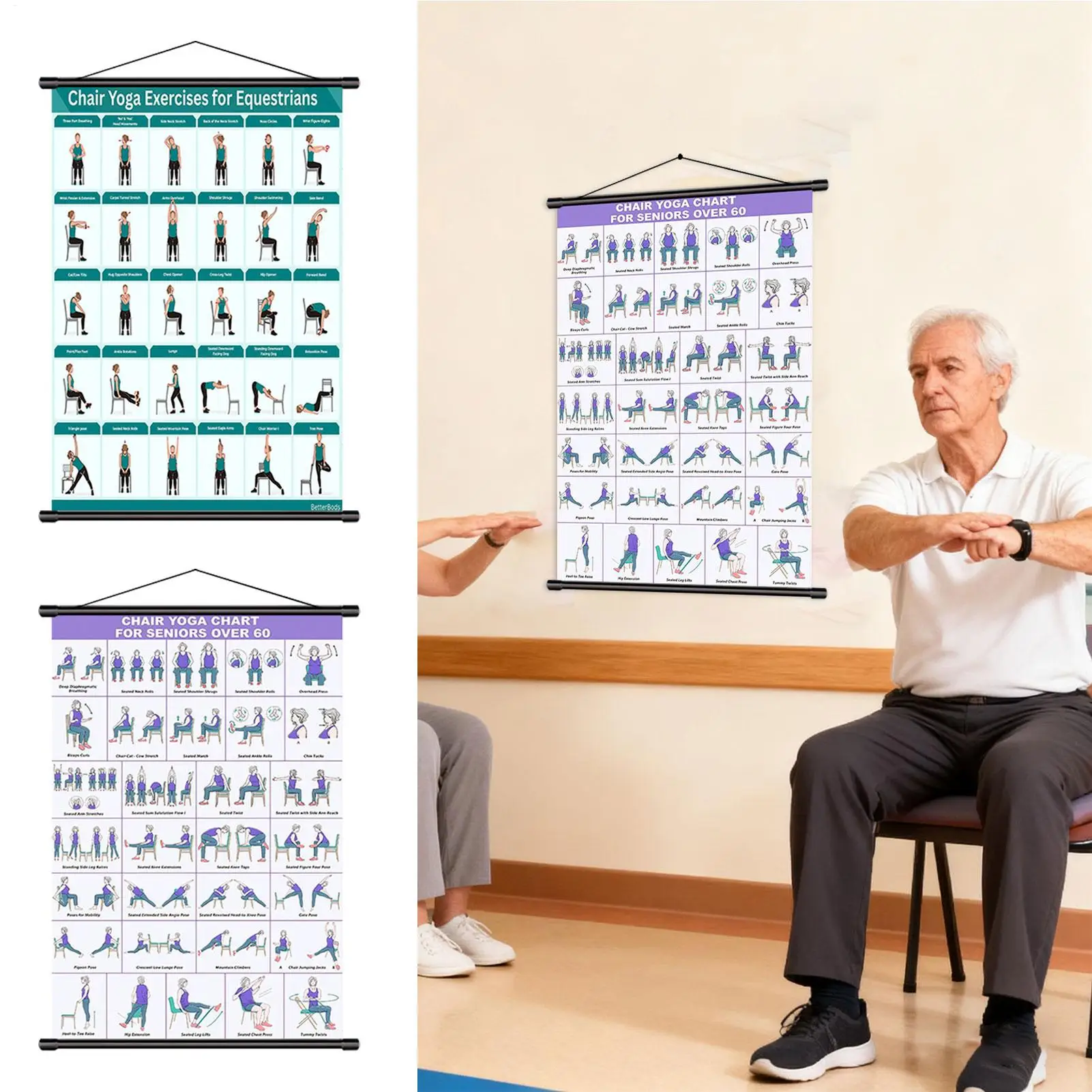 كرسي اليوغا ملصق جدار جبل كرسي منزلي قابل للطي دليل التمرين مخطط الحائط للياقة البدنية تمتد التنقل تجريب التدريب المنزل