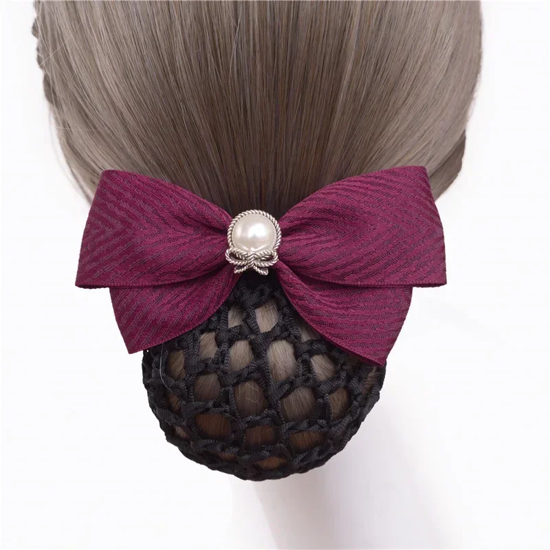 Women Hair Clip Professional Headdress Simple Bow Hairpins Bank Stewardess Nurse Pocket Net Pocket Bun Snood Hair Accessories