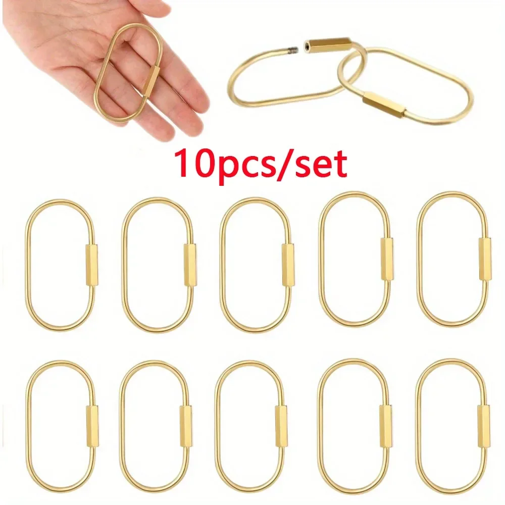 Lot de 10 porte-clés en laiton avec cadenas, fil de laiton massif, course de filage, ovale, mousqueton à vis, porte-clés, bricolage, EDC, houseift