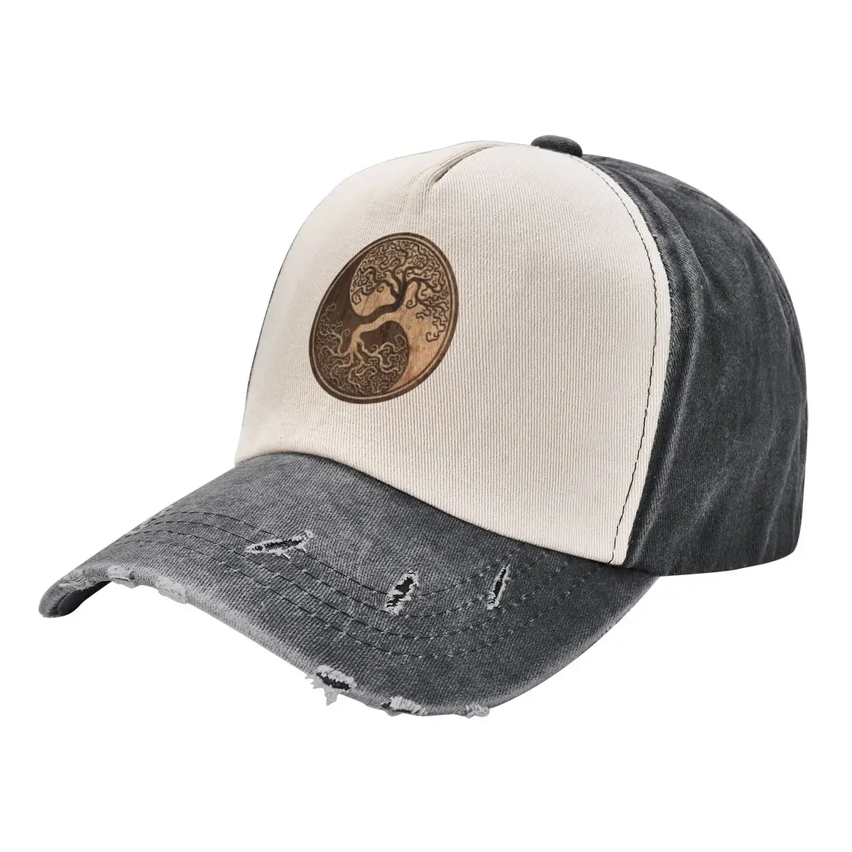 Rough Wood Grain Effect Tree of Life Yin Yang Baseball Cap western Hat Brand Man cap Kids Hat Women Men's