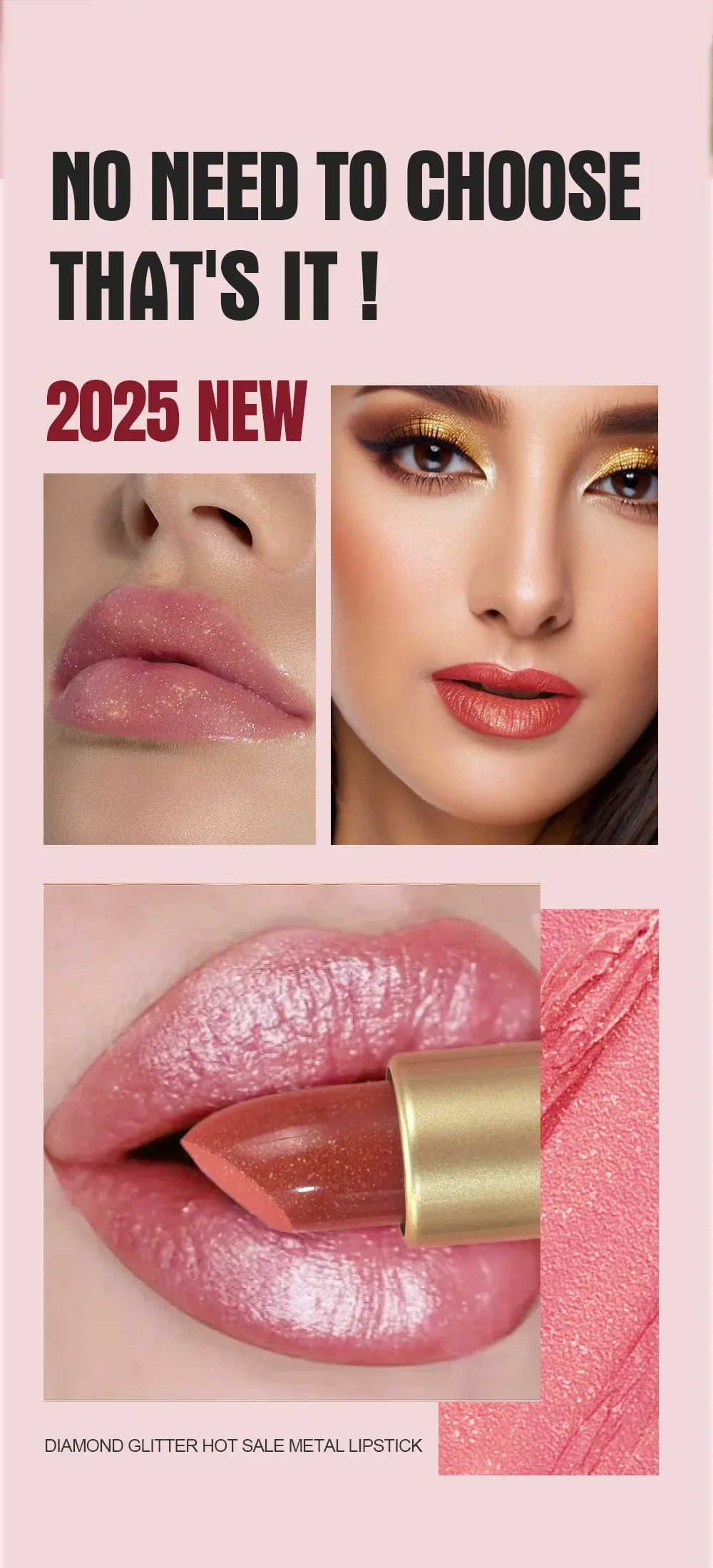 Lápiz labial con purpurina de diamante, resistente al agua, duradero, metálico nacarado, brillo de labios marrón, brillo de labios para mujer, cosméticos de maquillaje