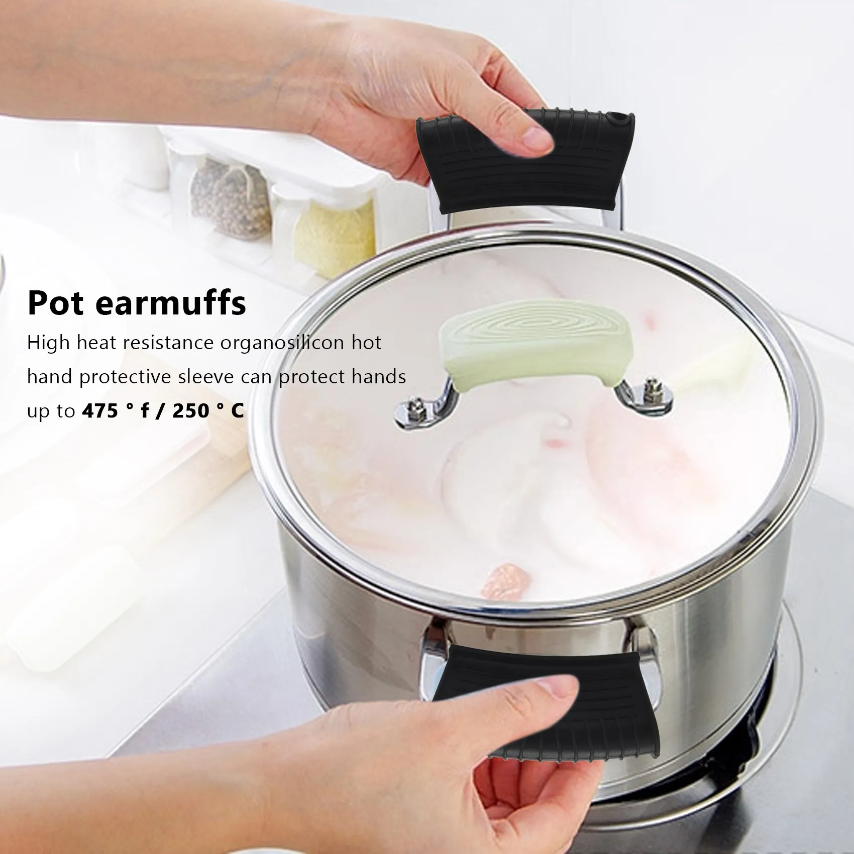 4 Pack Silicone Hot Handle Holders Cover Cast Iron Skillet Handle Cover Pot Handle Holder Sleeve Heat Resistant -Black HY