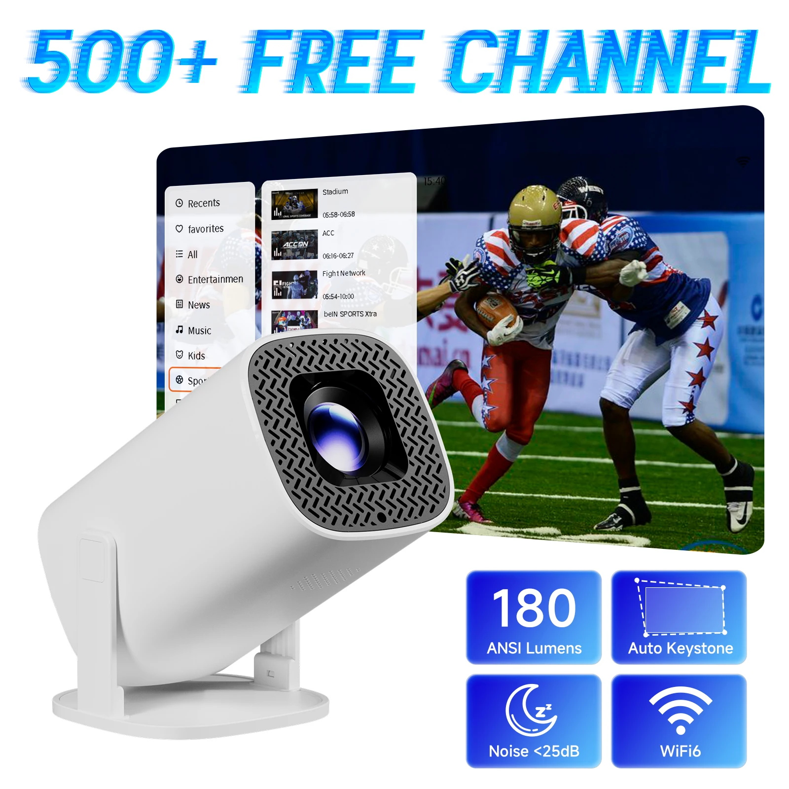 HONGTOP P30PLUS أجهزة عرض صغيرة ذكية 4K 1280 * 720P مع 500 + قناة مجانية حية تدعم WiFi6 جهاز عرض محمول للمسرح المنزلي