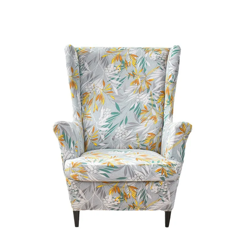 Elastic Printed High Back Chair Slipcover 2-Piece Form Single-seat Wing Armchair Cover