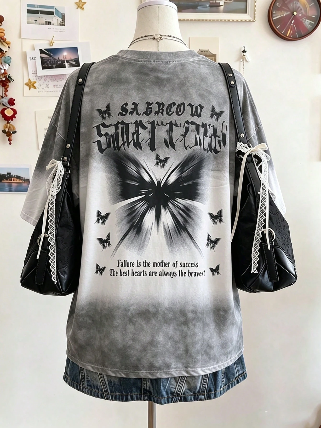 2026 Sommer Damen T-Shirt Hip Hop Streetwear Buchstaben-Schmetterling-Druck T-Shirt Harajuku Oversized Unisex Tops Lässige T-Shirts Y2K – Detail 7