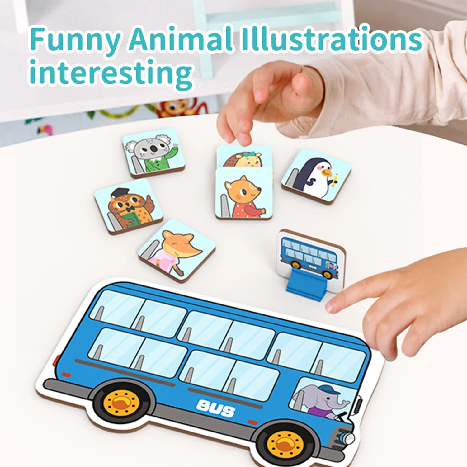 Jeu de société à plateforme de bus Animal Montessori, puzzle amusant pour enfants, jouets de bureau multifonctionnels de dessin animé parent-enfant