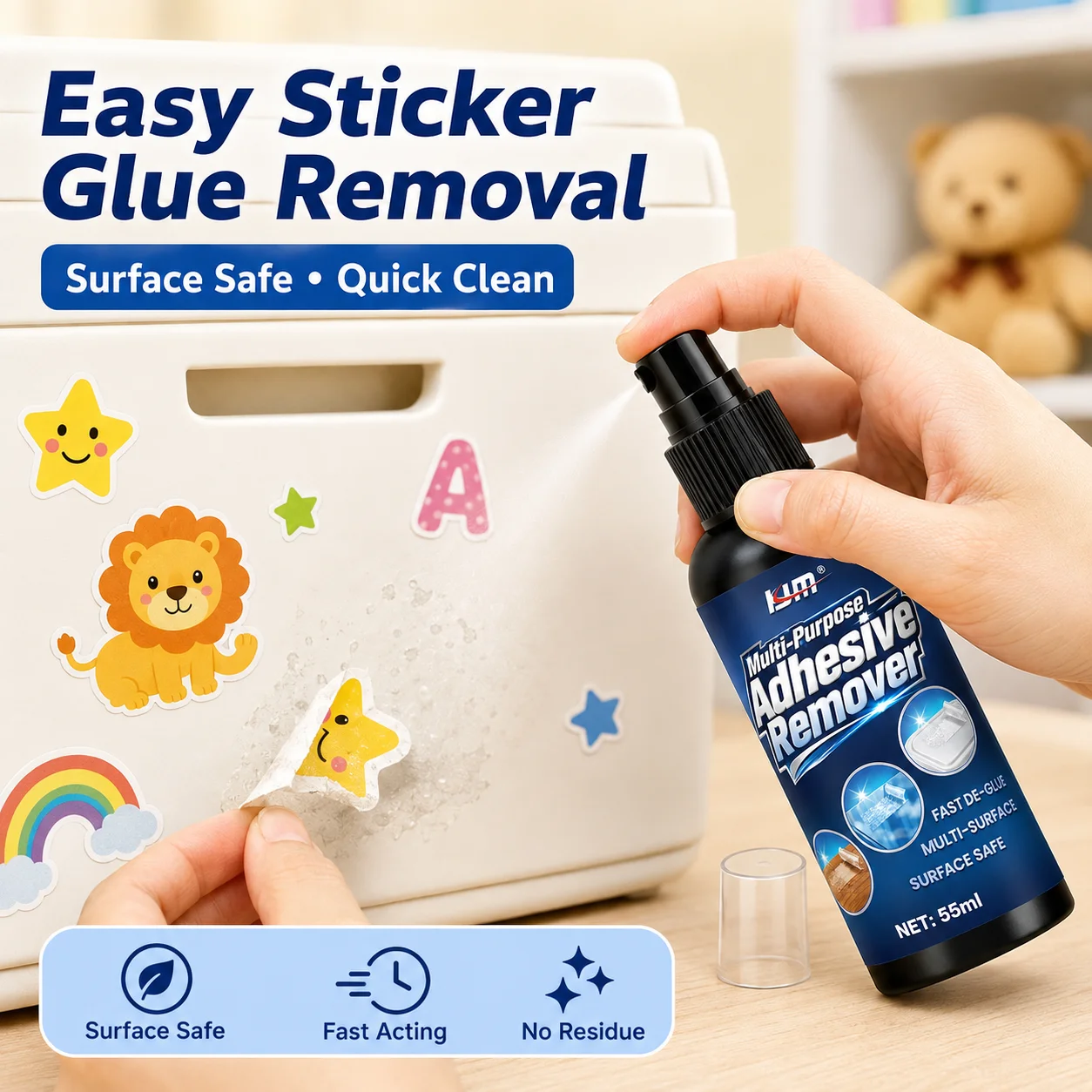 Adhesive Remover Spray Double Sided Tape Residue Cleaner For Hooks Labels Stickers Decorations Multi Surface 55ml
