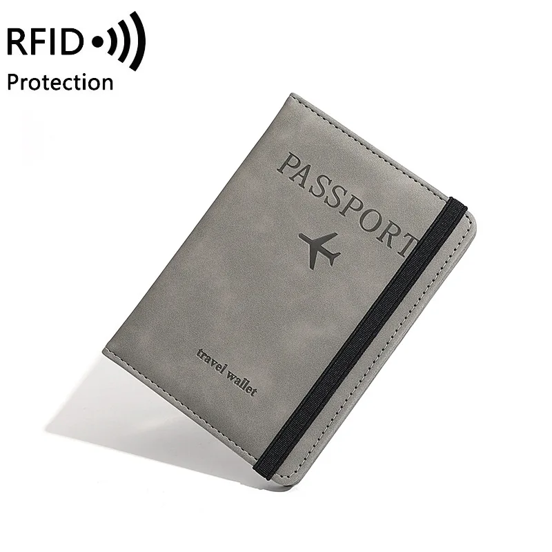 حامل جواز سفر RFID مع شريط مطاطي لحقيبة غطاء جواز سفر عالمي مع فتحات لبطاقة الائتمان لبطاقة الهوية التجارية