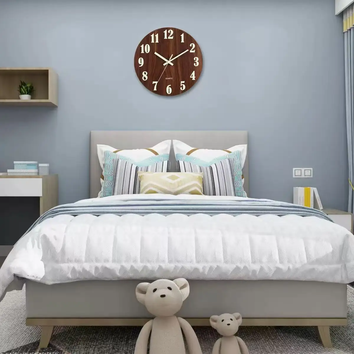 12 Inch Luminous Wall Clock Wood Silent light in dark night Nordic Fashion Wall Clock Non Ticking Clock With Night Light