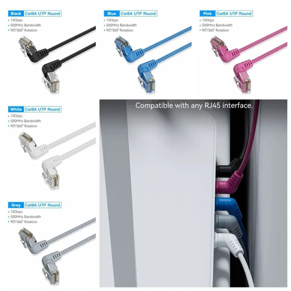 Podwójny kolanko CAT6A Kabel Ethernet 360° Obrotowy kabel Slim Cat6A Ethernet Patch Cable Vention Twisted Pair Cable Cat6 Lan Cable