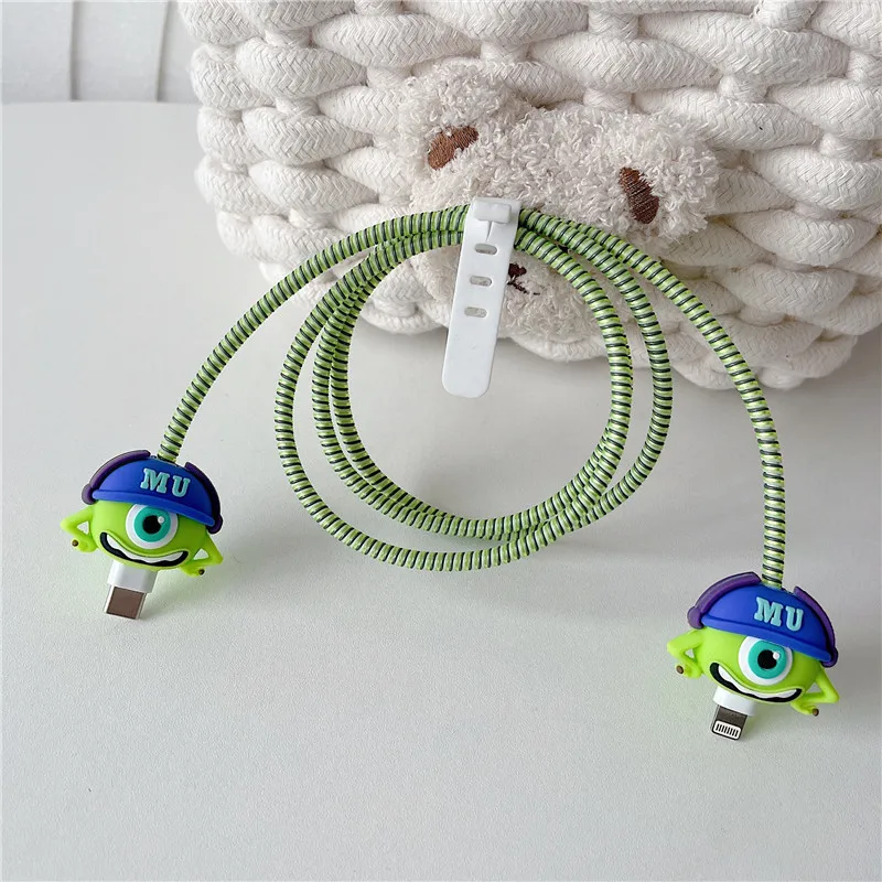 New Arrival Cute USB Cable Earphone Protector Set with Cable Winder Cartoon Spiral Cord protector For iphone 5 6 6s 7