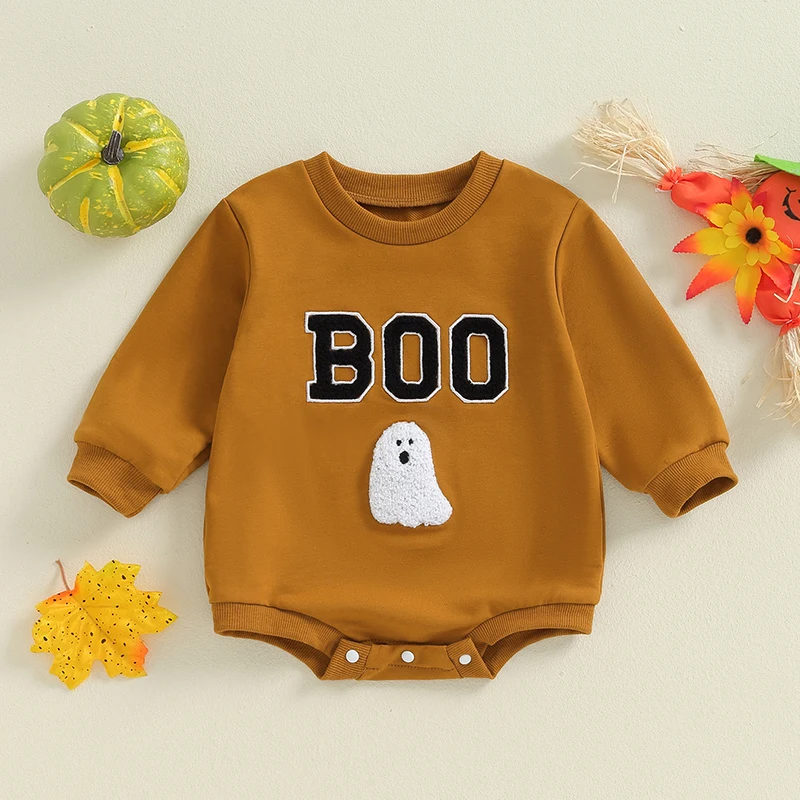 2024-06-03 Lioraitiin Halloween Infant Baby Boys Girls Casual Bodysuit Long Sleeve Letter Embroidery Sweatshirt Jumpsuit Clothes