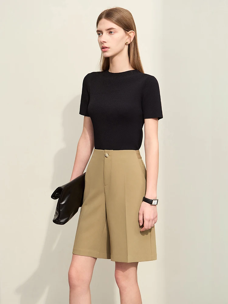 AMII Shorts For Women 2026 Summer New Knee Length Pants Basics Office Lady Straight Casual Solid Versatile Pants Female 12442077