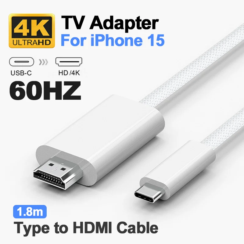 Adapter telewizyjny typu C na HDMI Kabel USB C 4K 60HZ HDMI kompatybilny z konwerterem do iPhone 15 Pro Max Samsung S23 Projektor Laptop